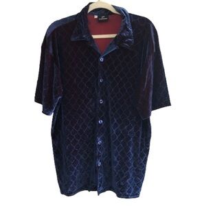 Vintage Positano Shirt Mens Retro Disco Button Up Iridescent Blue SZ LG